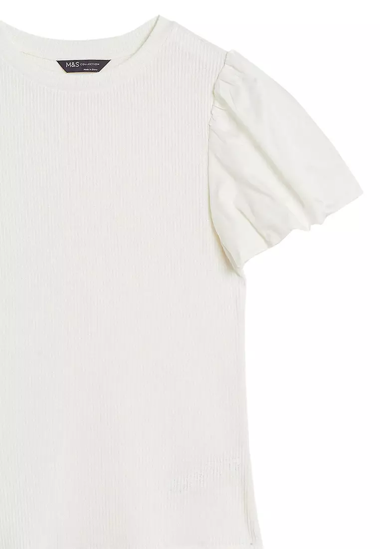 Jersey Ribbed Round Neck Regular Fit Top