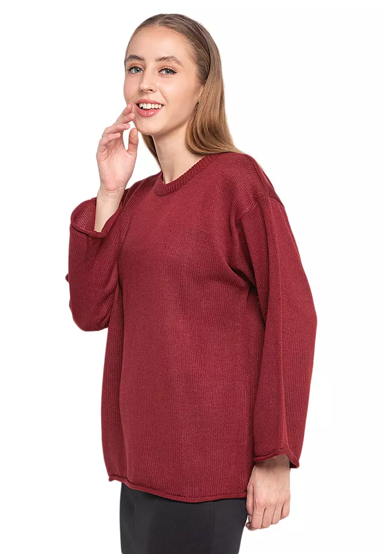Dallin Sweater Long Sleeves Atasan Wanita Design Kasual Good Quality - Maroon