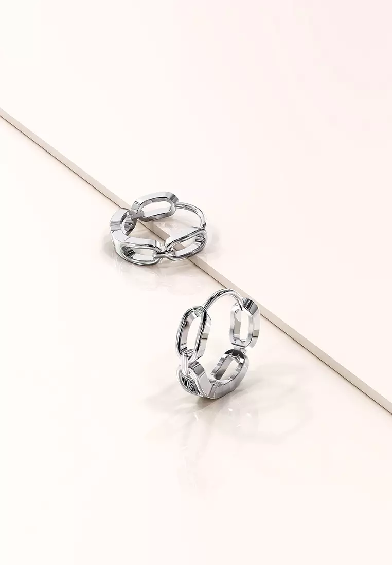 Solid 925 Sterling Silver Hoops of Chunky Chains Earrings