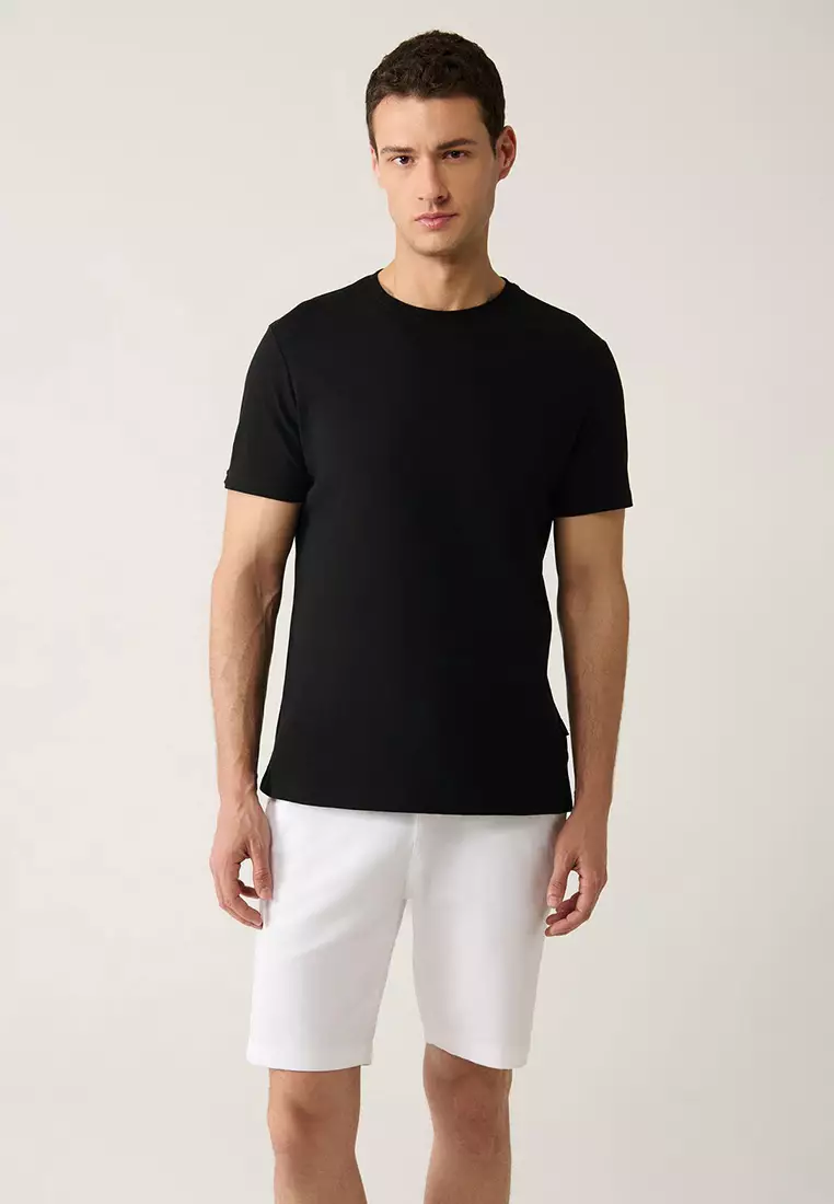 Men's Black 100% Cotton Breathable Crew Neck T-Shirt E001000