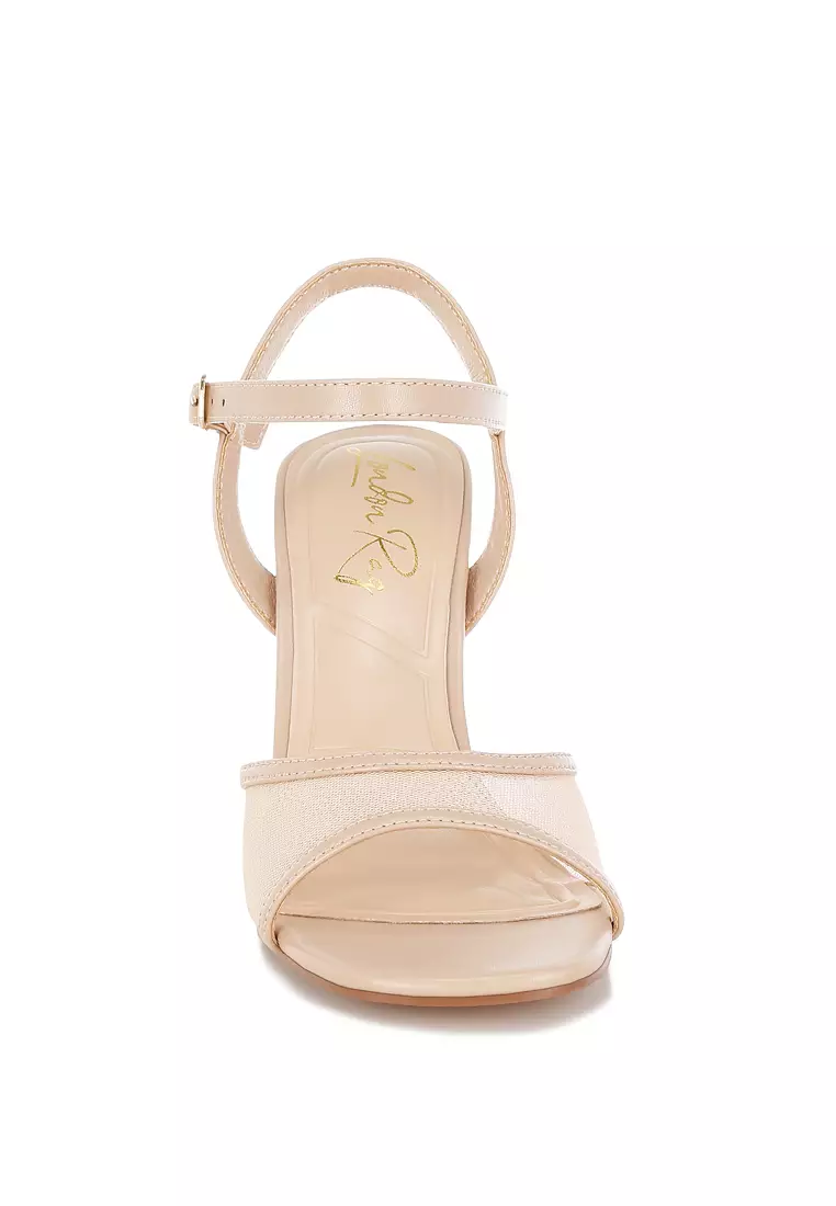 Sepatu hak stiletto ujung persegi warna krem