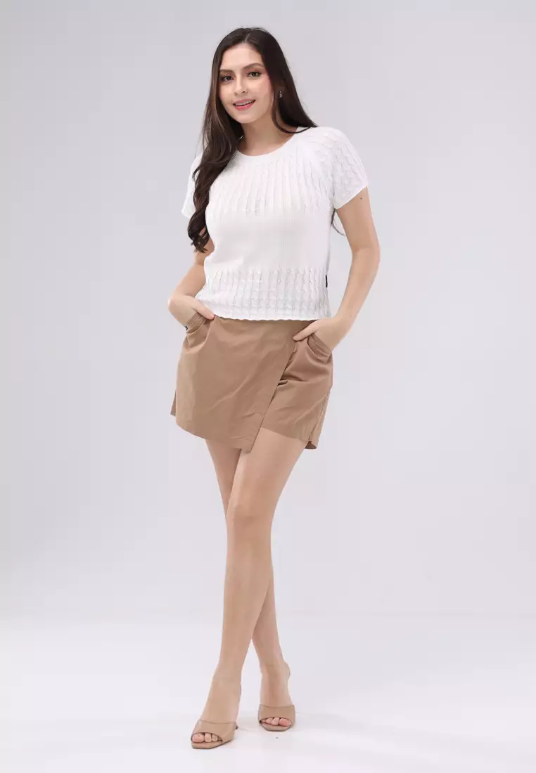 Knitted Cord Fabric Short Sleeves Top