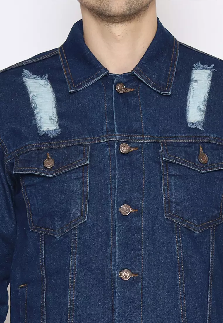 Jaket Ripped Denim Pria Topaz Dark Blue 192102N