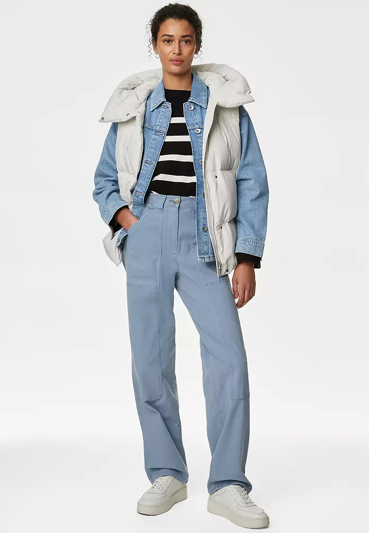 Cotton Rich Relaxed Straight Trousers