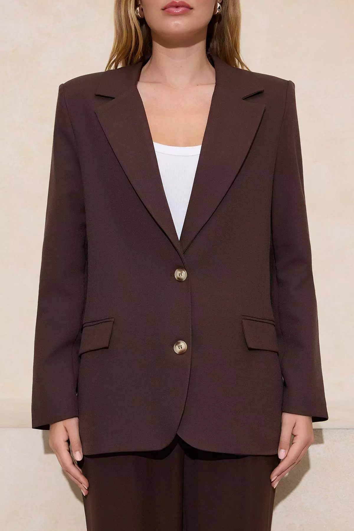 Dark Brown Regular Lined Woven Blazer Jacket Twoaw23Bc13