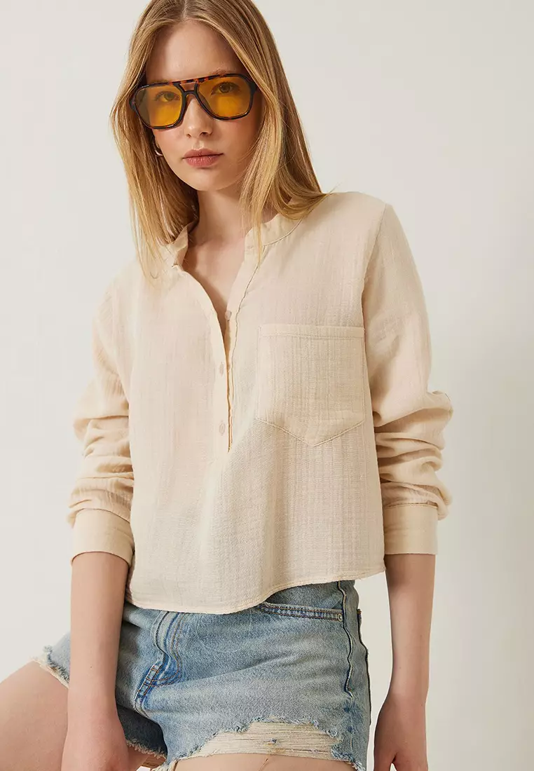 Women's Mandarin Collar Premium Muslin Shirt Blouse 1001 60271022