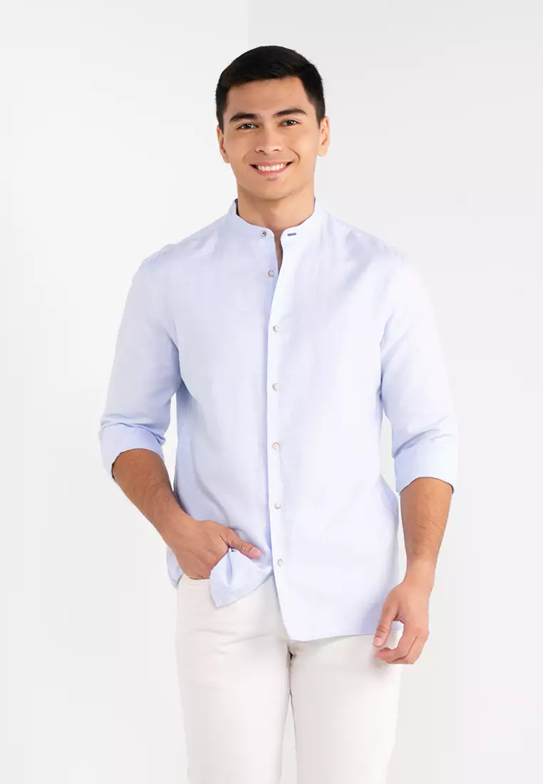 Buy G2000 Stand Collar Cotton Linen Shirt 2024 Online