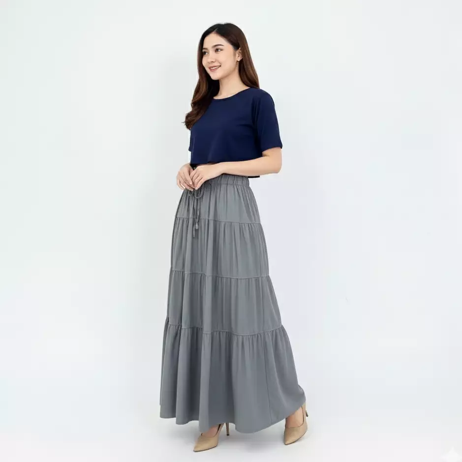 Alika Flare Skirt - Rok Katun Polos Panjang Wanita ABUABU