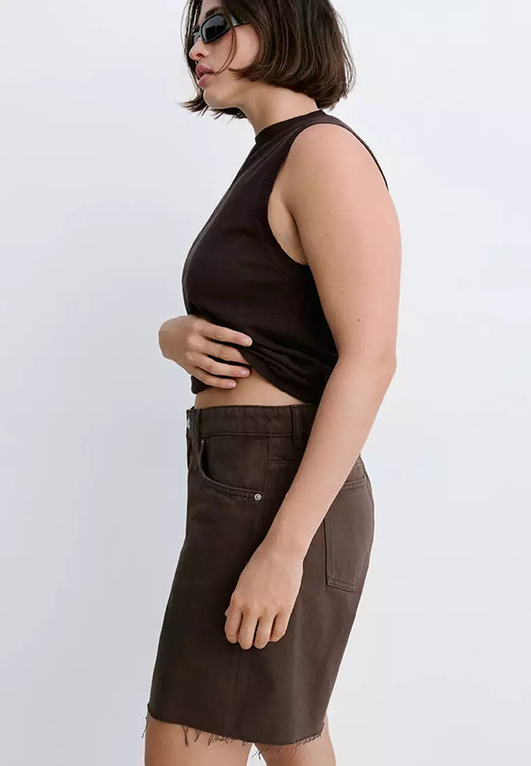 Straight-Cut Bermuda Shorts With Frayed Hem