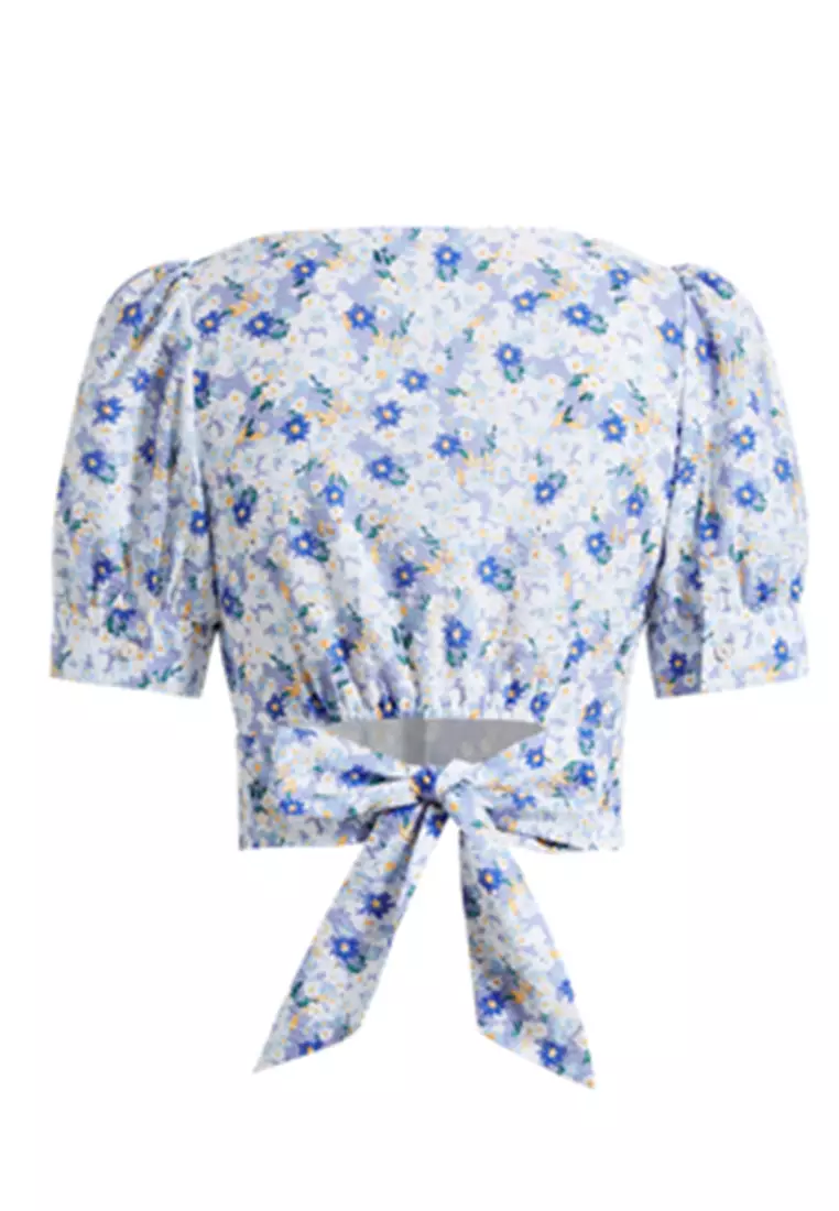 Buy Hopeshow Square Neck Floral Button Cropped Blouse 2026 Online