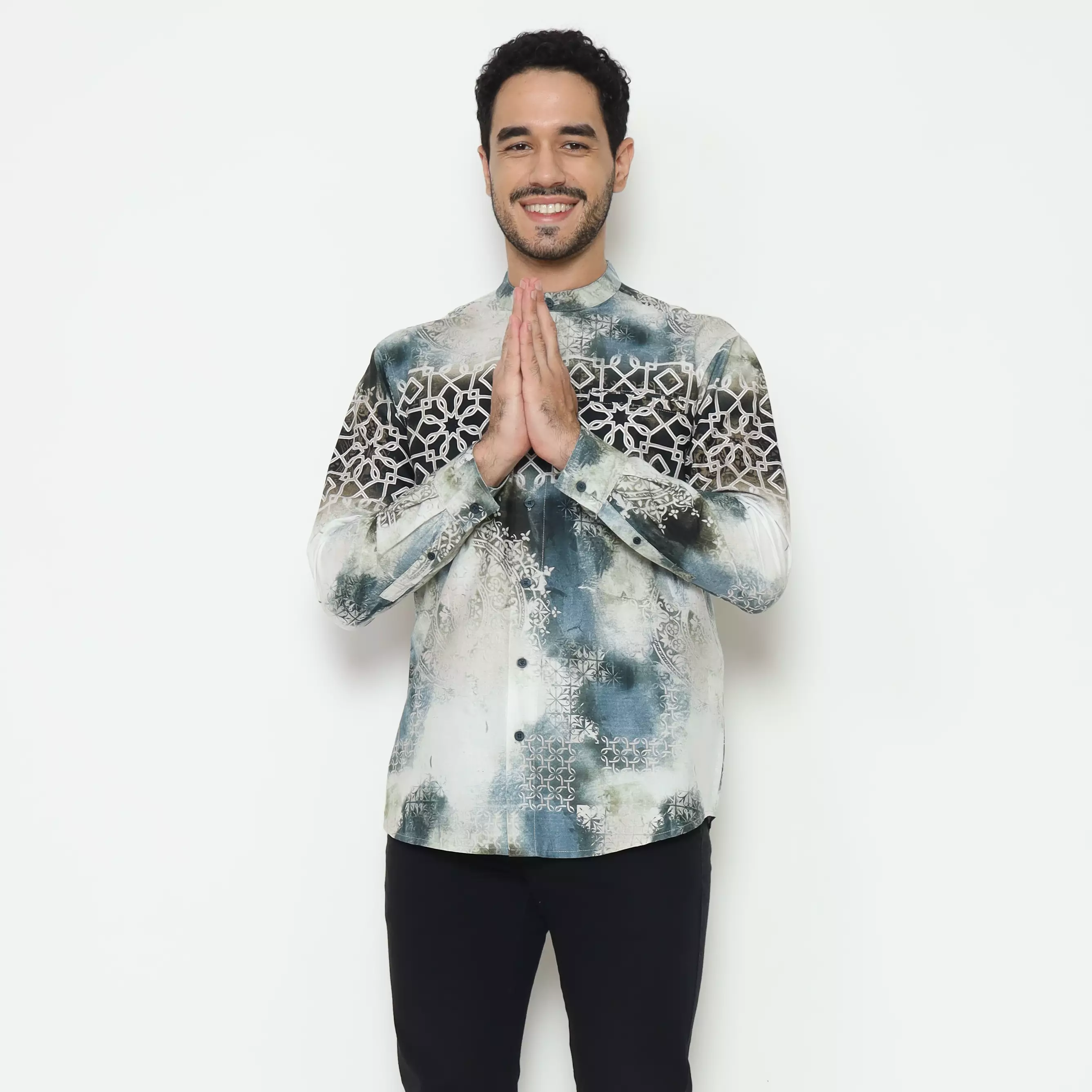 AMK Kemeja Koko Printing Pria Lengan Panjang KK Hessa L/s Blue