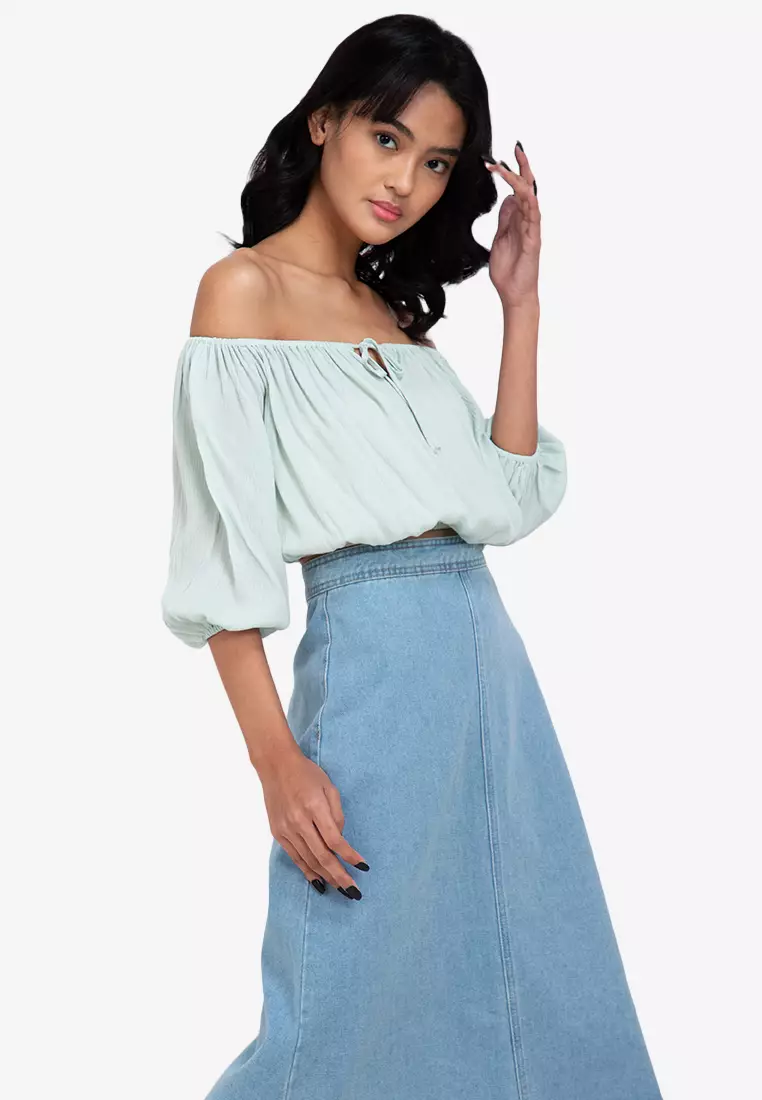 Drawstring off new arrivals the shoulder top