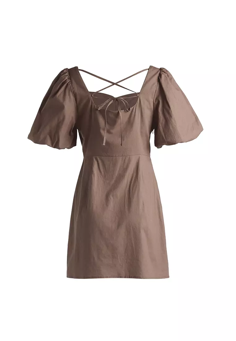 Sweetheart Neck A-Line Dress In Brown
