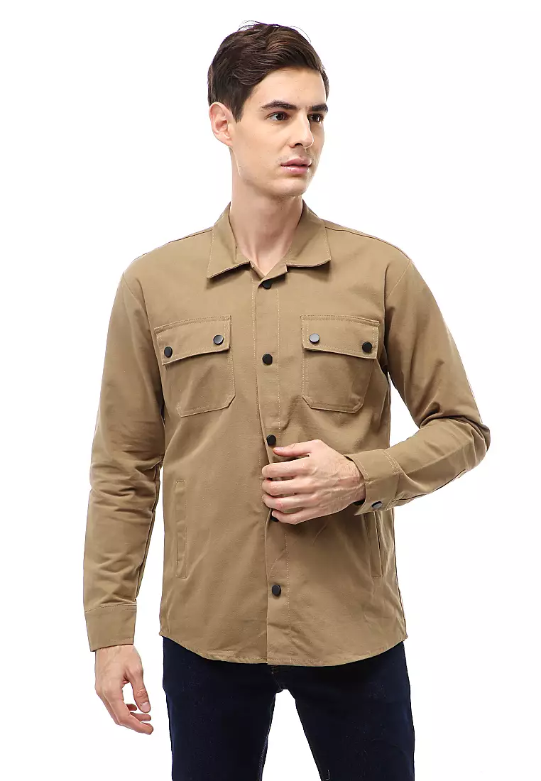 Clover Outerwear Jacket Pria Simple Design Material Canvas Suede ORIGINAL - Khaki