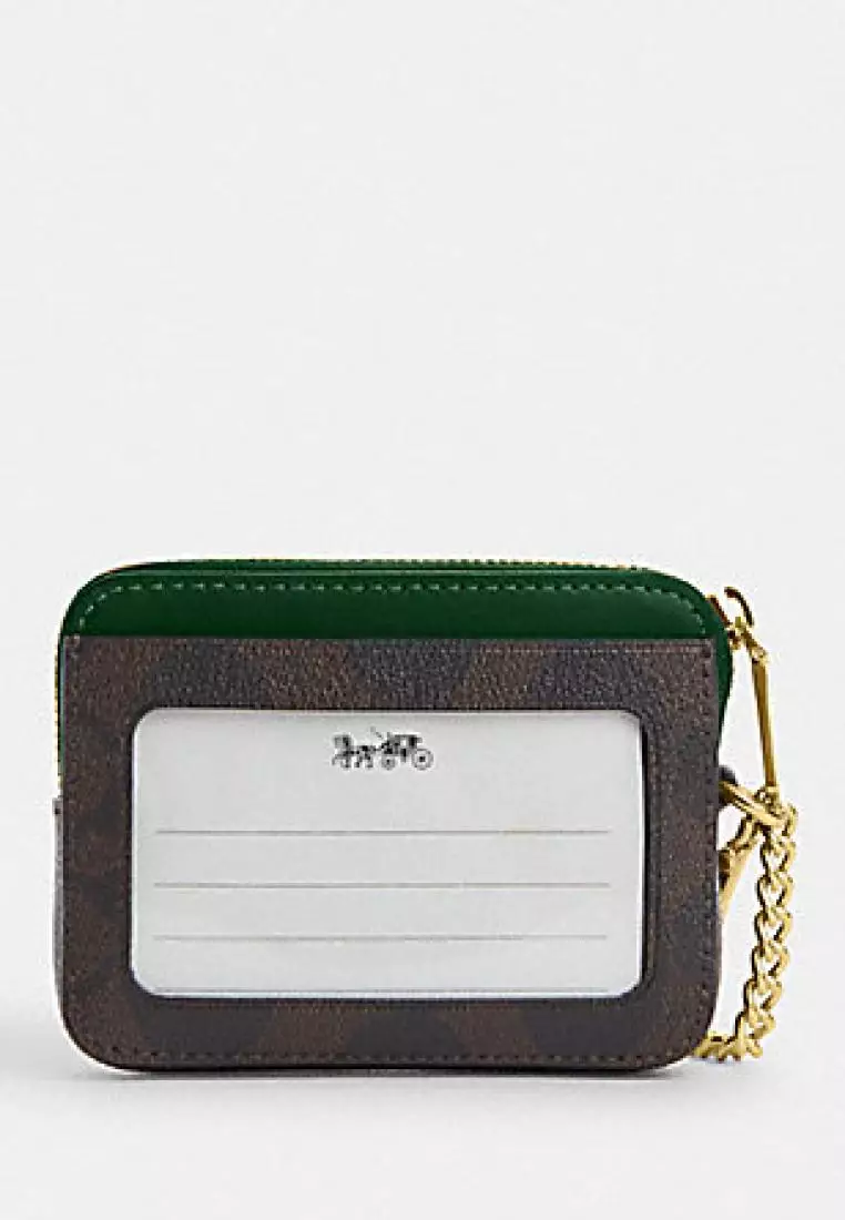 Jual Coach Coach Zip Card Case In Signature Canvas Brown Dark Pine