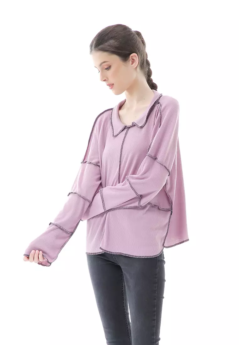 Veronica Blouse Terbalik Relaxed Motif Polos Long Sleeve Premium Quality - Purple