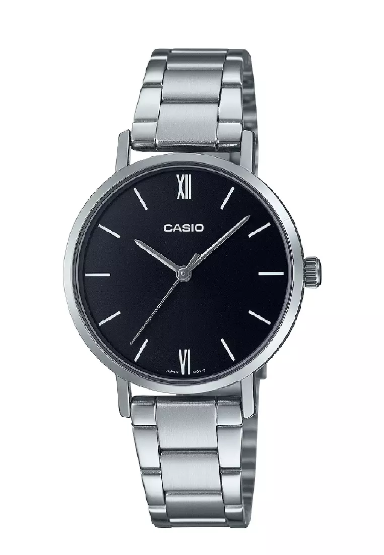 Jual Casio women LTP-VT02D-1A Stainless steel silver black