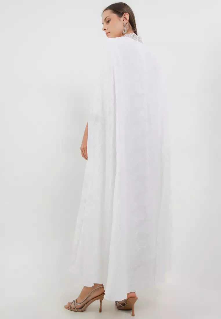 Beaded High Collar Jacquard Cape Kaftan