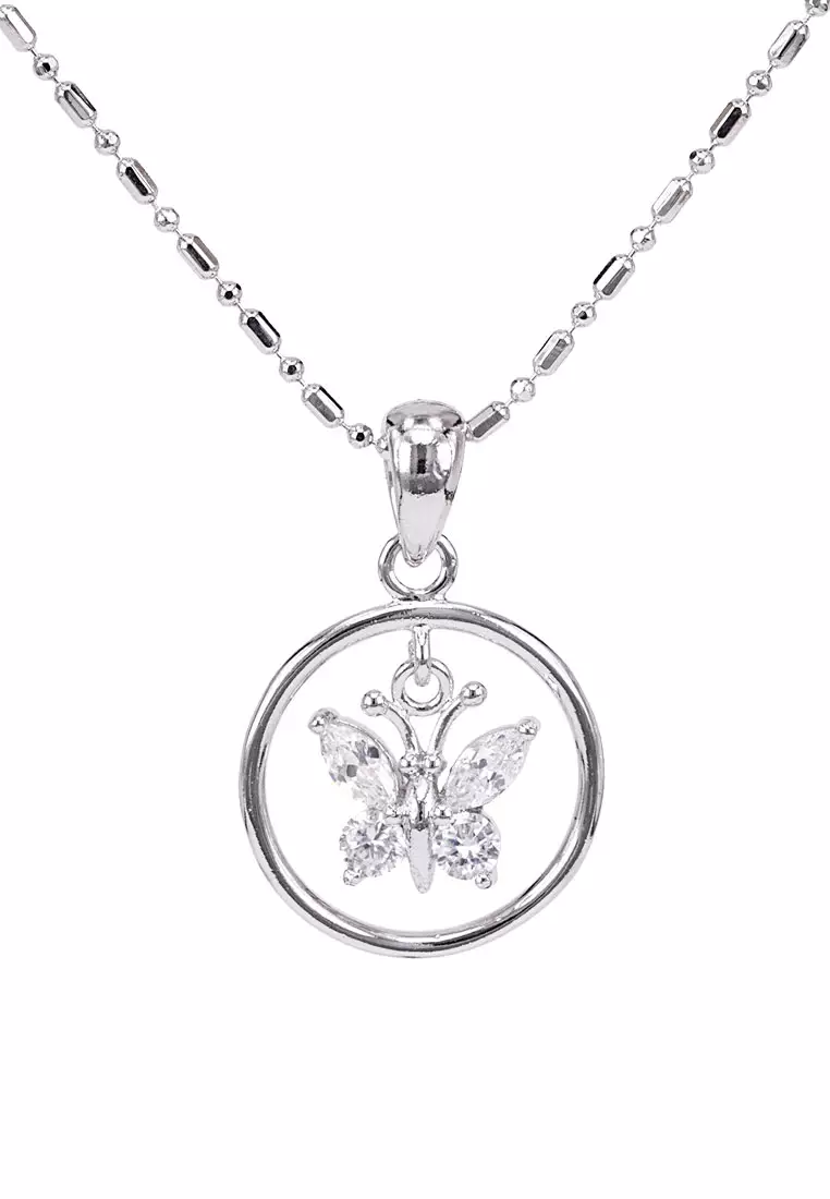 SO SEOUL Caria Butterfly in Circle Diamond Simulant Zirconia Pendant Chain Necklace