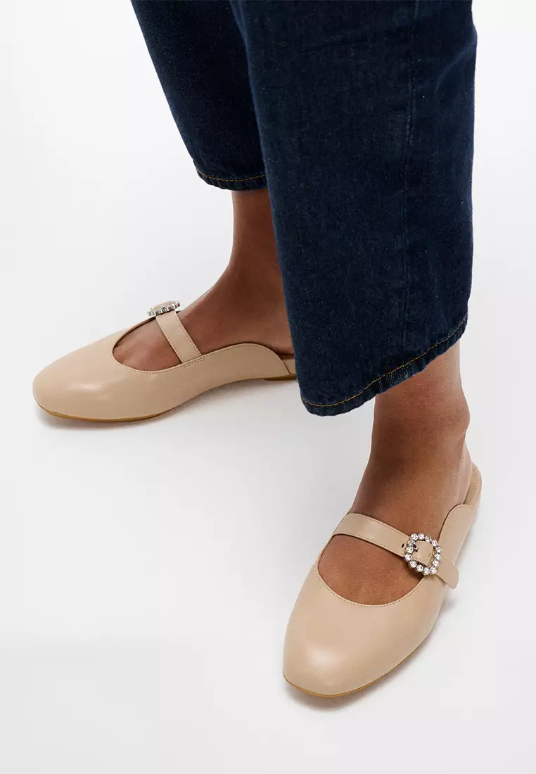 Delicato Crystal-Buckle Mary-Jane Mules
