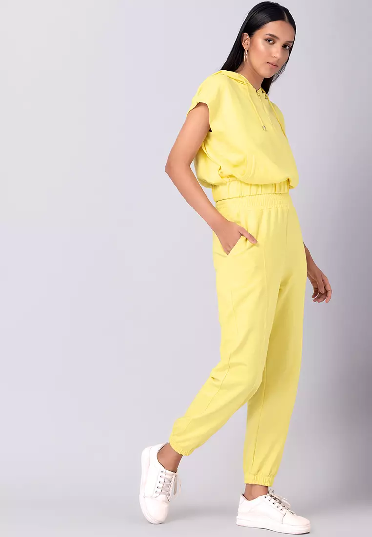 Yellow Crop Hoodie and Joggers Set