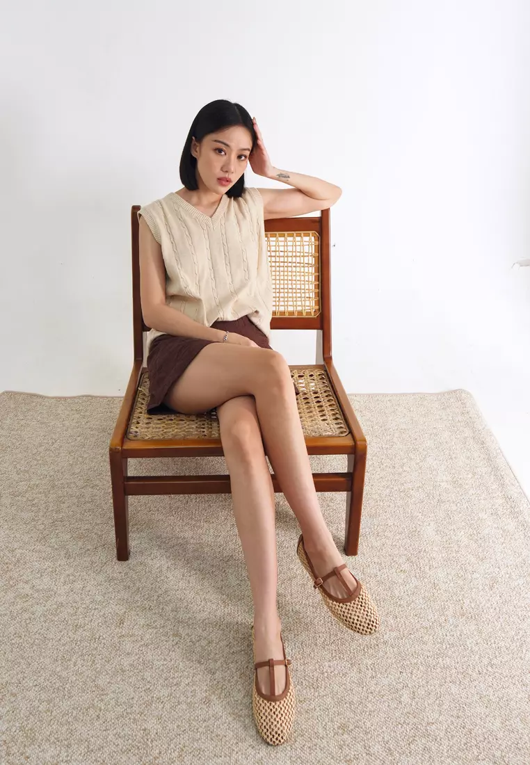 Aria Woven Mary Jane Flatshoes Summer Slip On in Natural