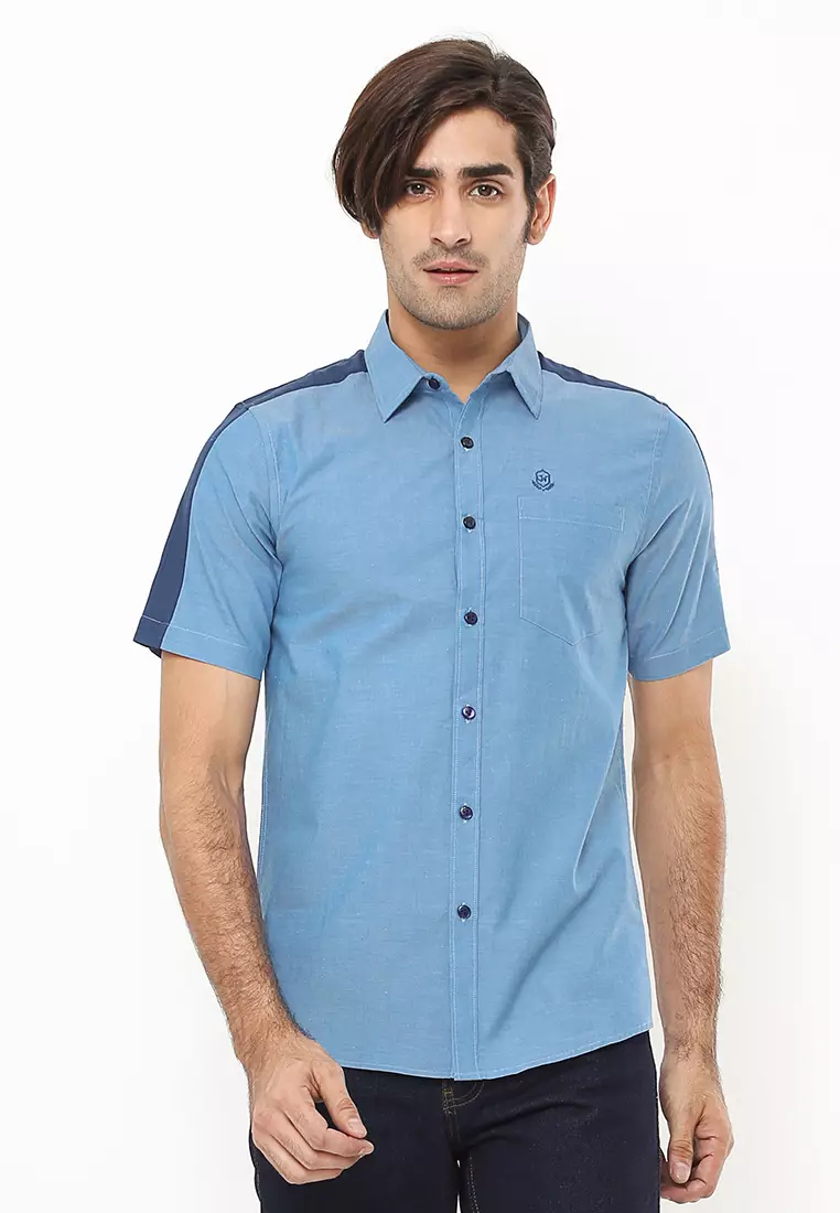Johnwin - Kemeja Casual - Two Tone Color - Biru - Slim Fit - ASH.670.K880.685.C-S/S