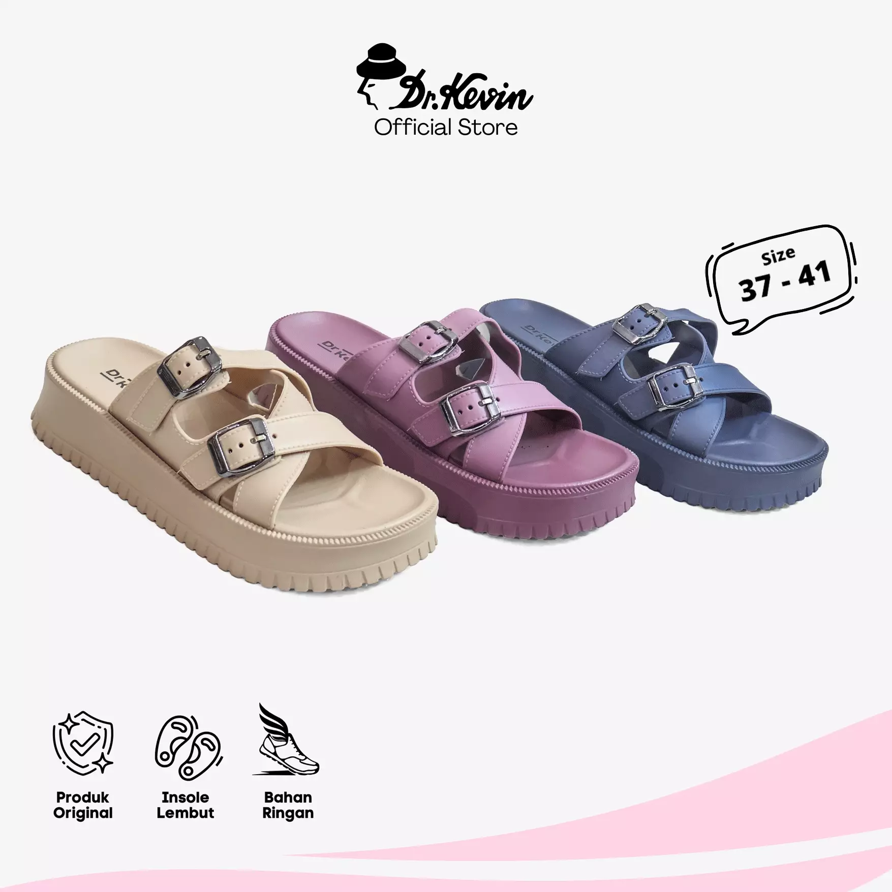 Dr. Kevin Sandal Selop Wanita Hak Rata Tinggi Flat Sandals 571-136