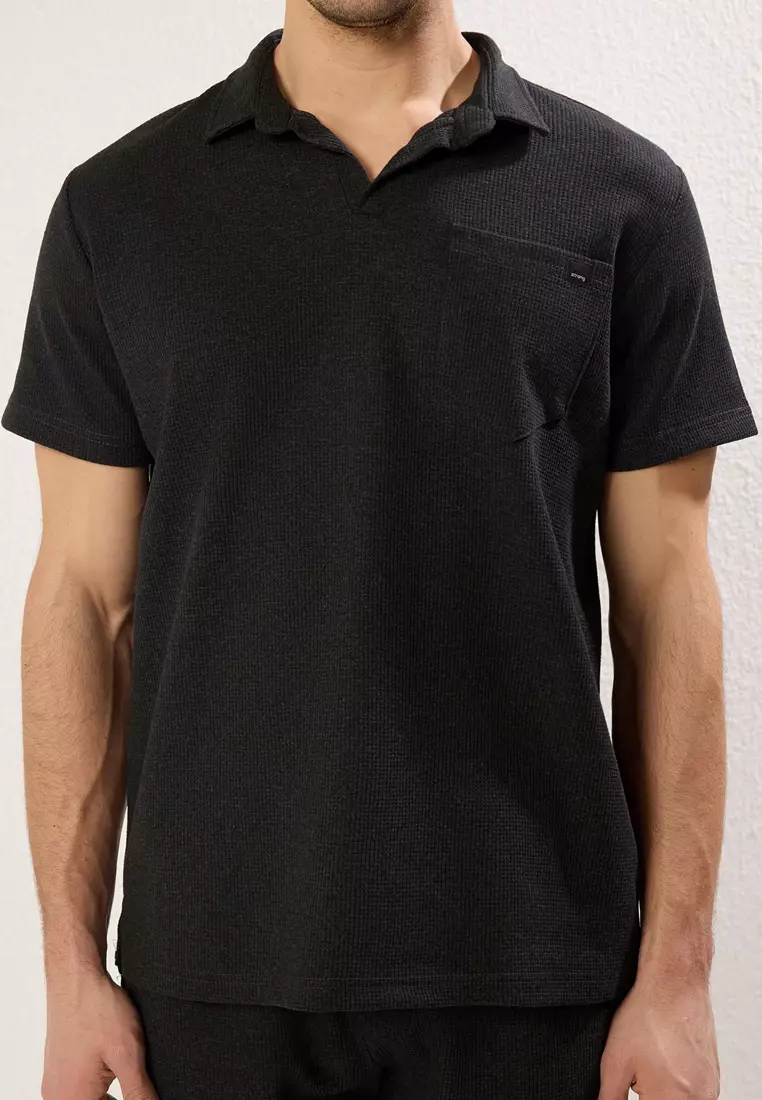 Anthracite Regular Cut Textured Fabric Tagged Polo Neck Tracksuit TMNSS23EM00003