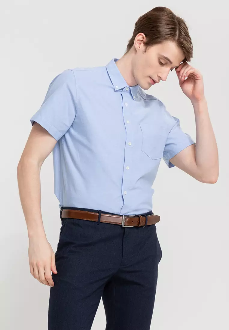 Woven Short Sleeves Casual Oxford Pea Shirt