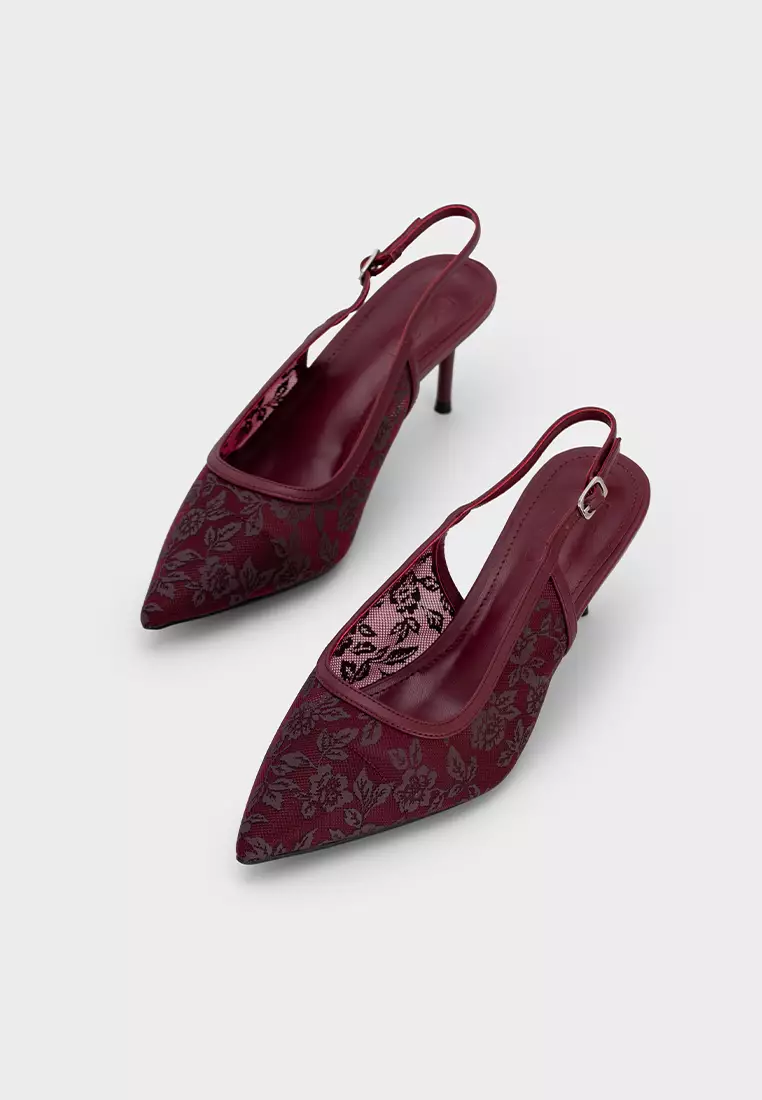 MESH FLORAL SLINGBACK HIGH HEEL PUMP