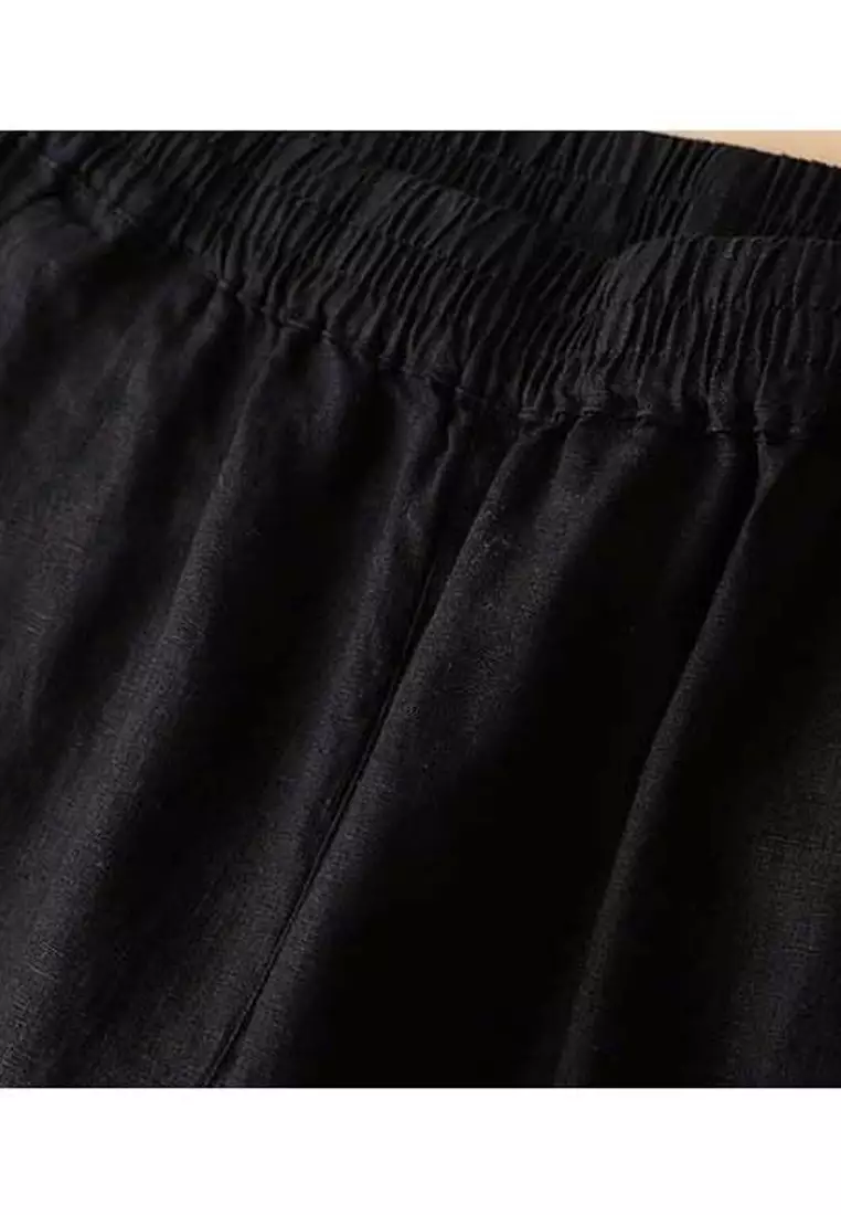 High Waist Cotton-flax Cropped Pants RZ-C132