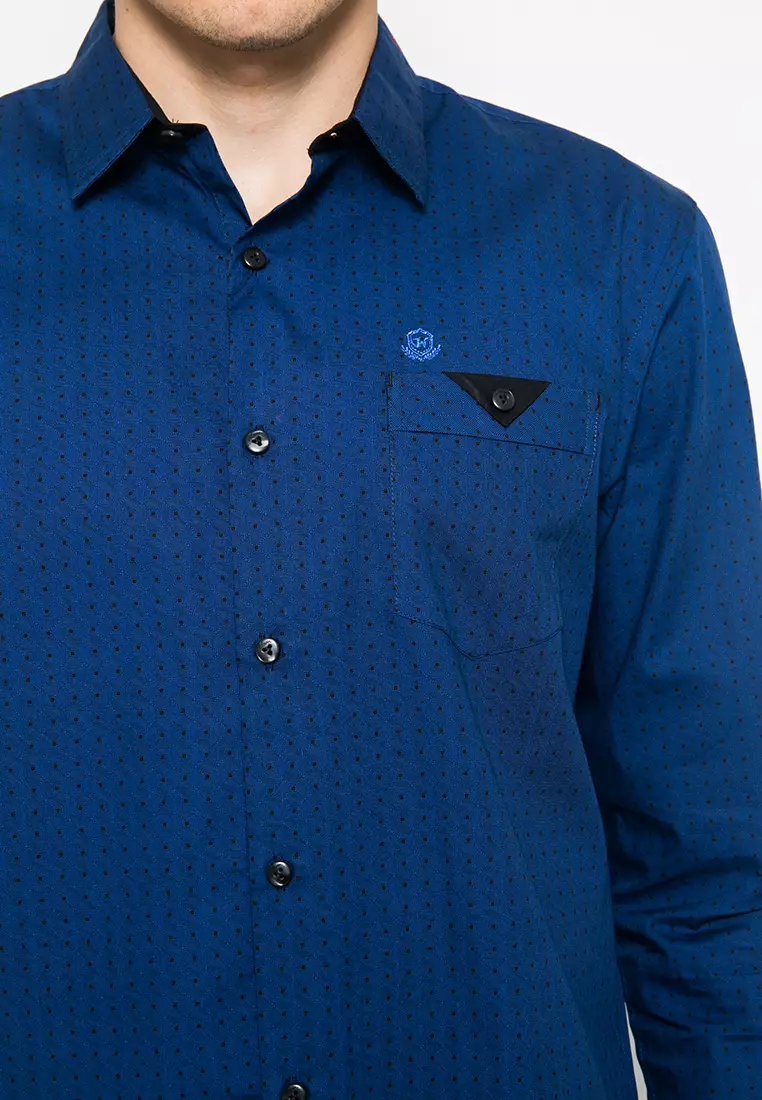 Johnwin - Kemeja Pria - Lengan Panjang - Katun Premium - Motif Polos - Warna Biru Tua - ASH.670.K871.727.C-L/S