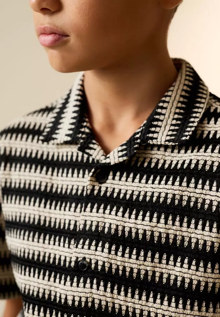 Short Sleeve Textured Stripe Revere Shirt