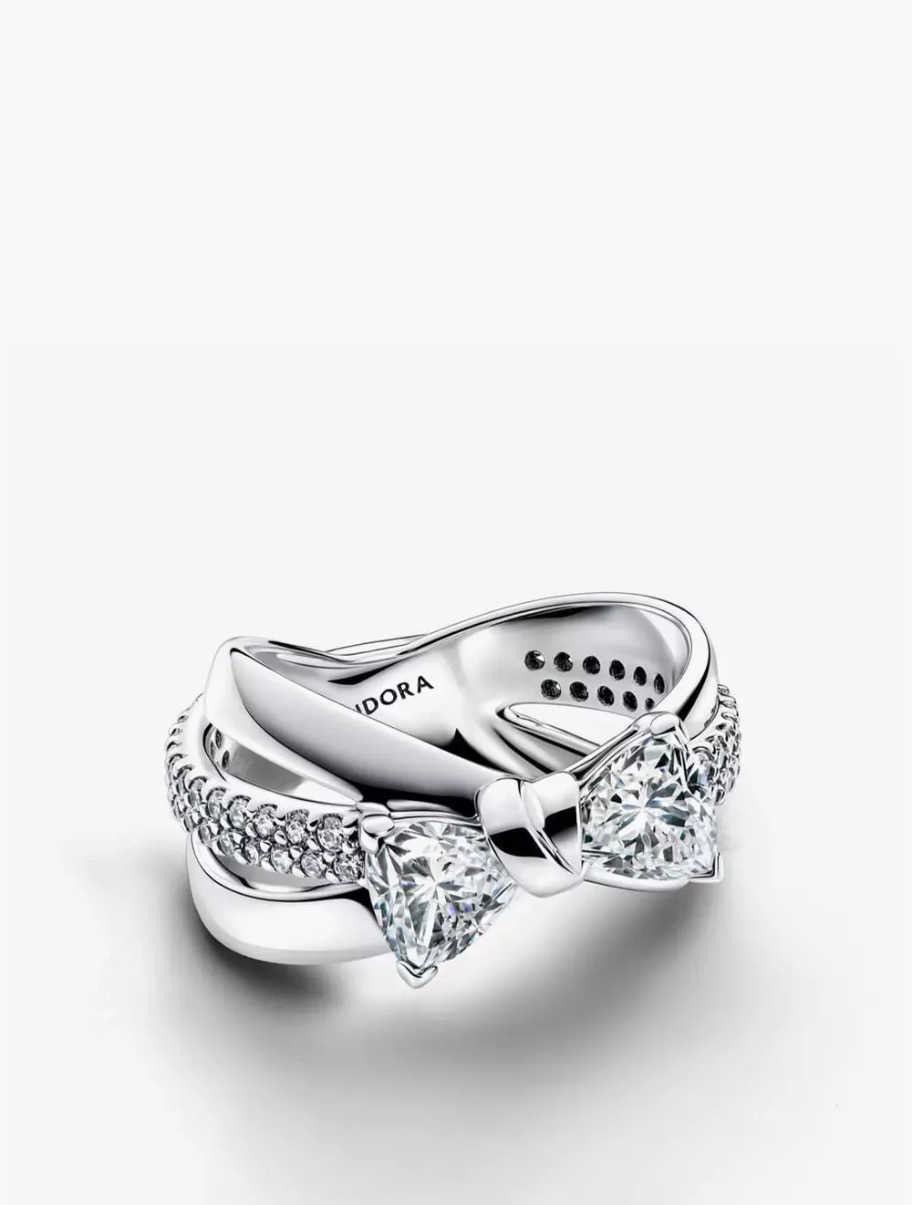 Bow sterling silver ring with clear cubic zirconia