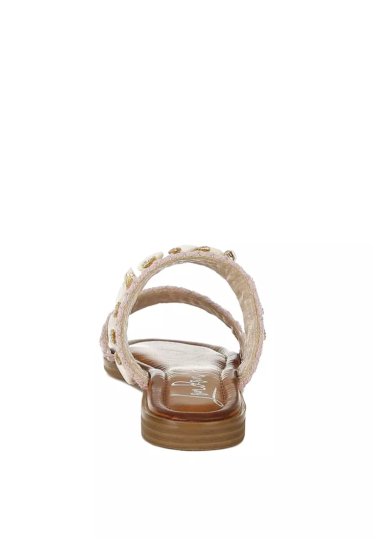 Sandal Slip-On Shell & Diamante dalam Warna Pink