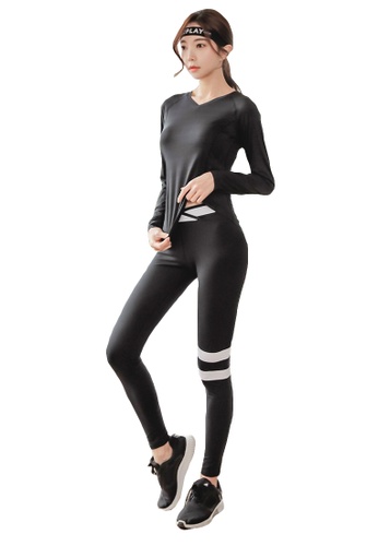 YG Fitness black (3PCS) Quick-Drying Running Fitness Yoga Dance Suit (Tops+Bra+Bottoms) CB73EUSA6C0BE2GS_1