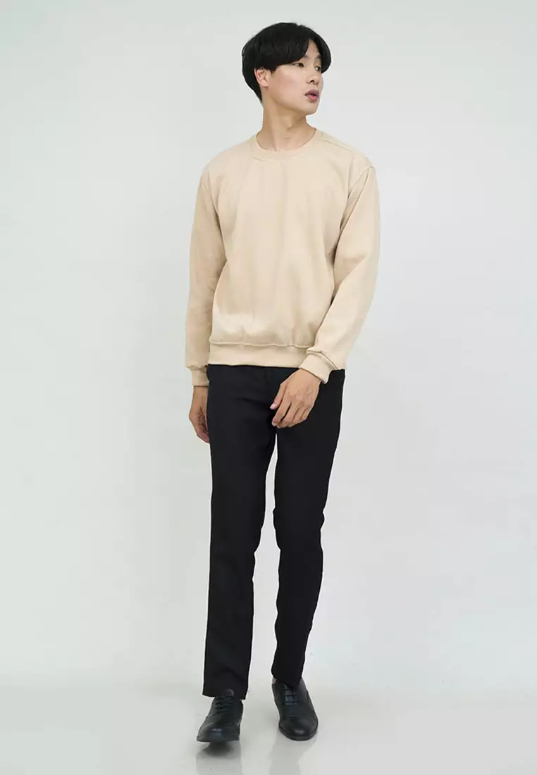 sweater basic lengan panjang baju sweater tebal krim