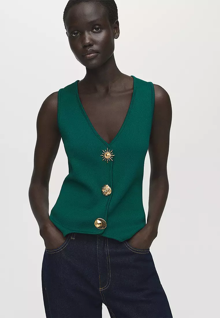 Buy Mango Knitted Waistcoat With Jewel Buttons 2025 Online ZALORA