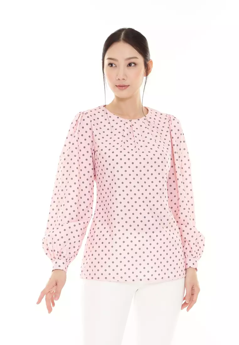 Christina Polka Dot Blouse in Soft Pink