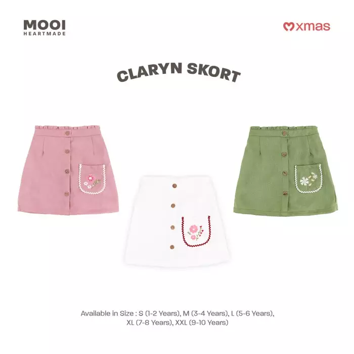 Mooi Rok Celana Skort Anak Perempuan Christmas Collection Claryn Skort Pants - Olive Green