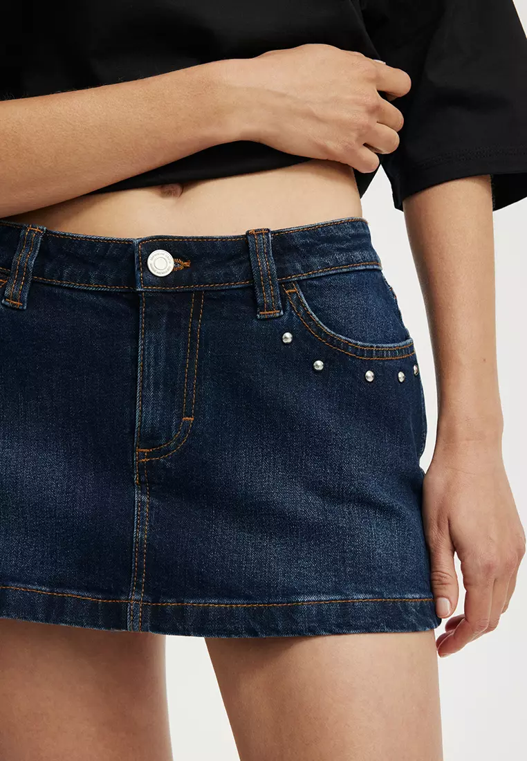 Micro Low Denim Skirt