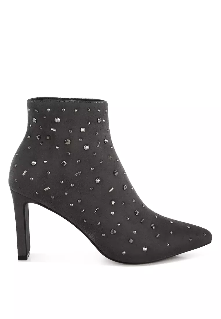 Discount on Rag & CO.  shoes - SKU: Diamante Embellished Microfiber Boots in Grey