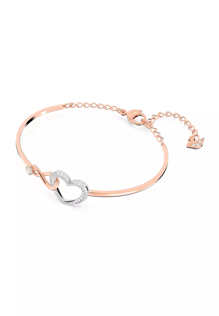 Hyperbola bangle, Infinity and heart, White, Mixed metal finish