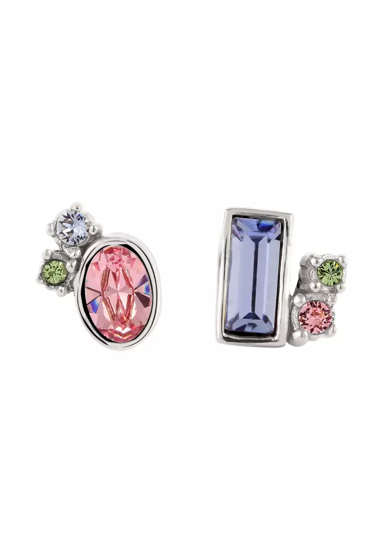 Anting Perhiasan Perak 925 Wanita Stud Pink Blue Embellished with Crystal by Swarovski®