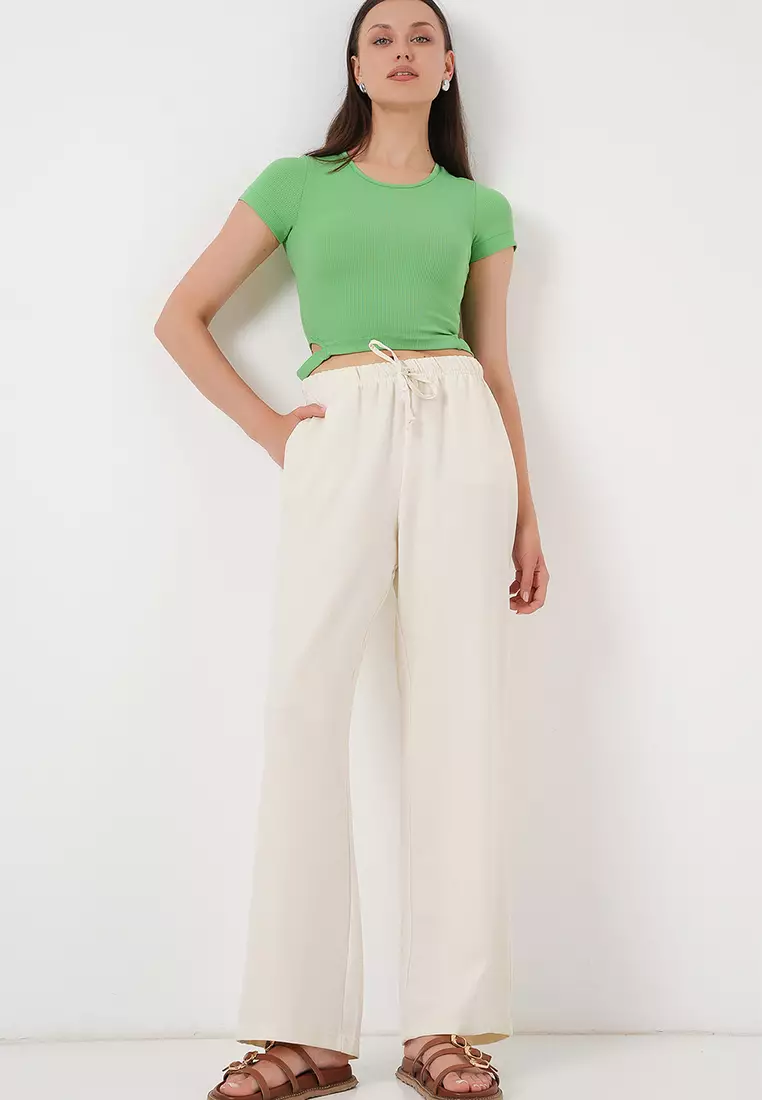 Wide Leg Linen-Look Trousers