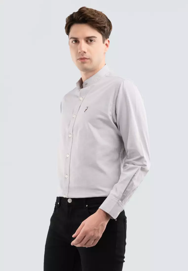 Buy Textured Mandarin Collar Slim Fit Shirt with Long Sleeves