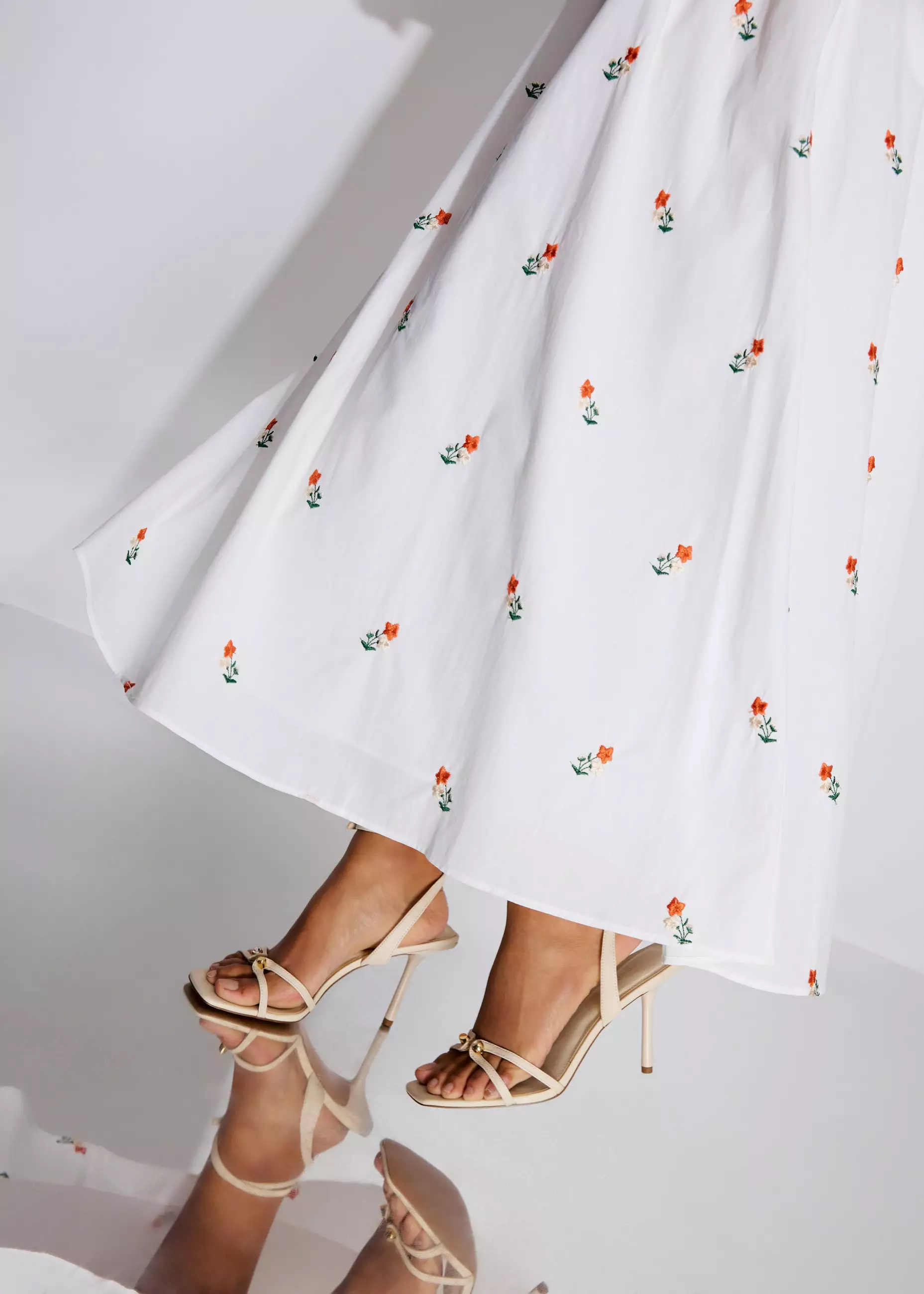 Dress Wanita - Cotton Floral Embroidery Fit & Flare Camisole Maxi Dress