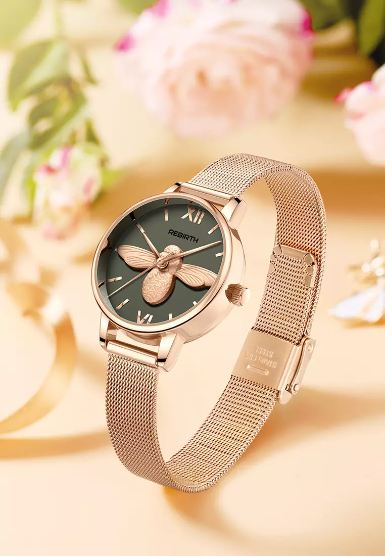 Jam Tangan Wanita Bisnis Pretty 3D Bee Mesh 3ATM Anti Air Analog