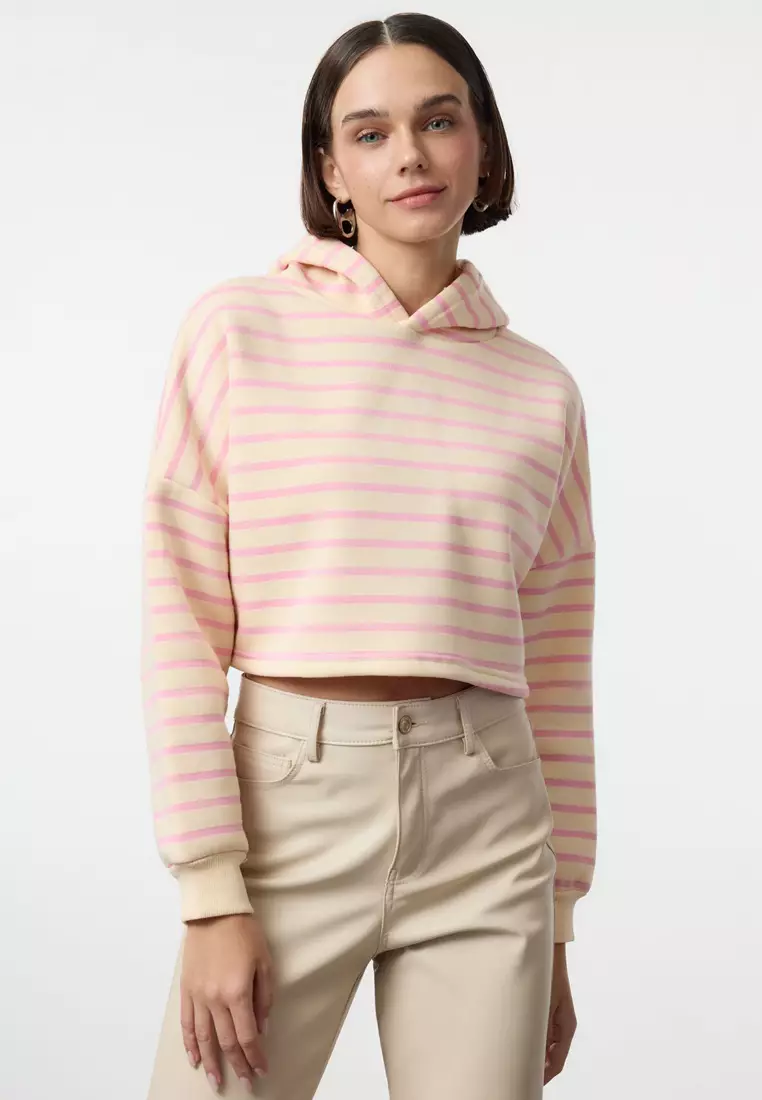 Jual Trendyol Stripe Crop Crossover Hoodie Original 2025 ZALORA